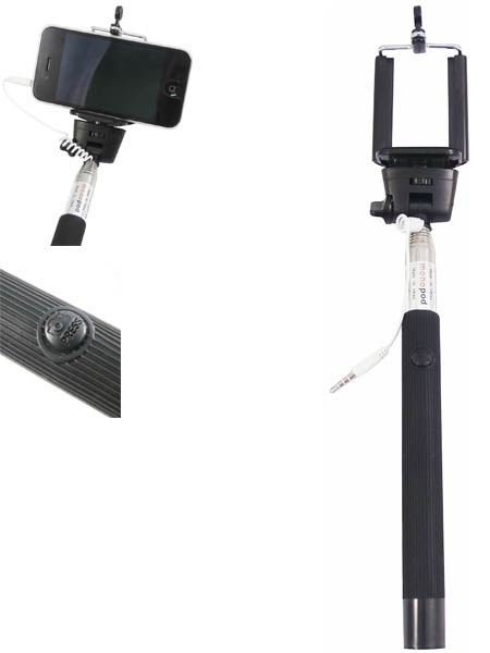Selfie tyč s tlačítkem - univerzální propojení kabelem